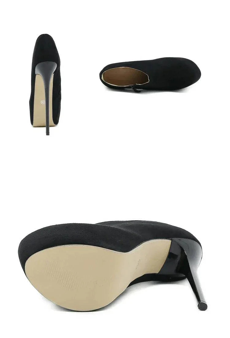 VougeVamp Solid Round Toe Platform Pumps - 16.5CM High Heel Party Shoes for Women