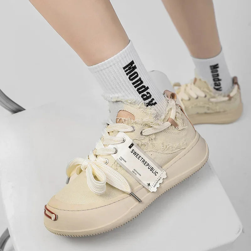 VougeVamp Unisex Summer Canvas Sneakers – Thick Bottom Trendy Street Board Shoes for Casual Wear - VougeVampUK