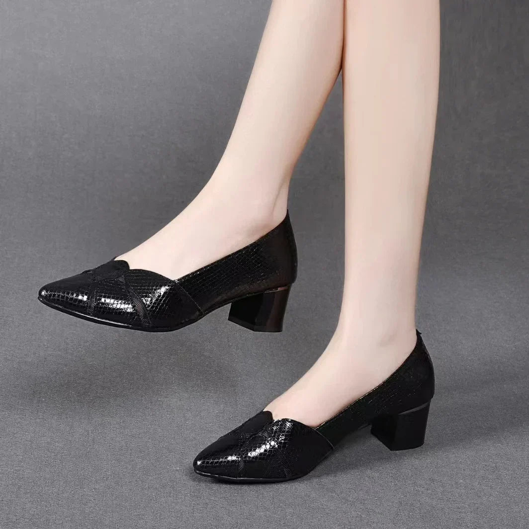 VougeVamp Women's Elegant Gold Heel Pumps – Pointed Toe Leather Bridal & Wedding Sandals