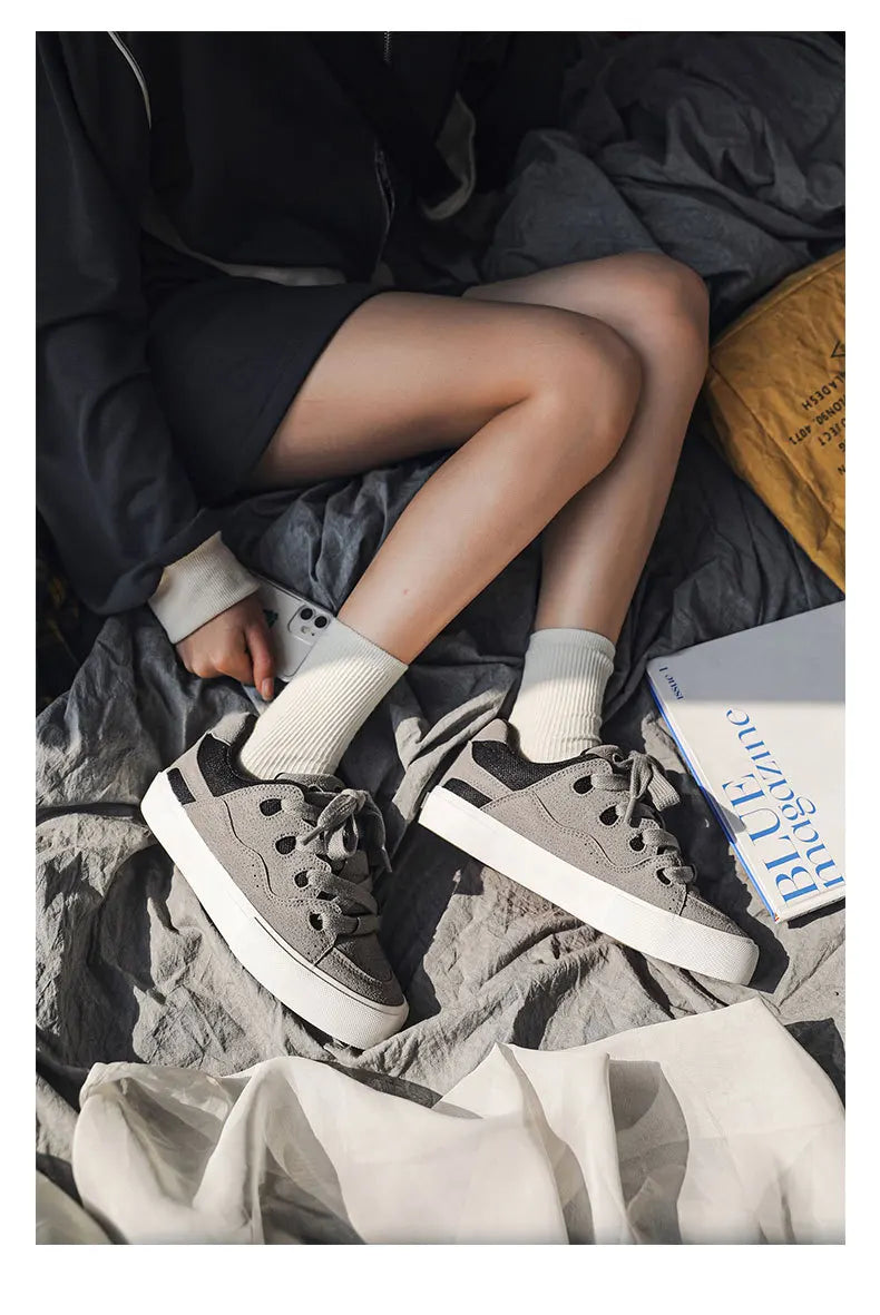 VougeVamp Women's Korean Fashion Canvas Sneakers – Trendy Platform Board Shoes for Casual Wear - VougeVampUK