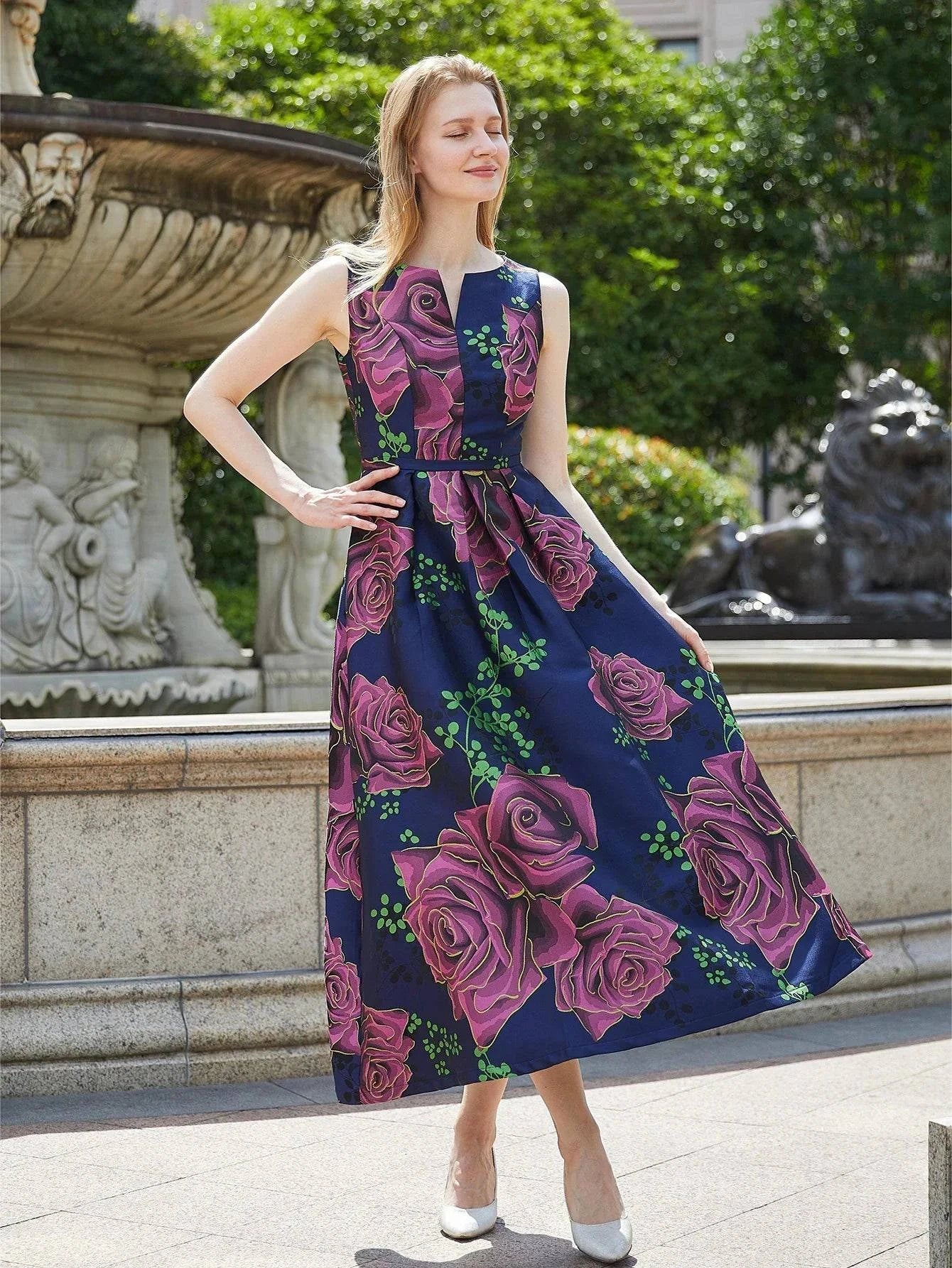 VougeVamp Elegant Women Long Maxi Jacquard Dress - Sleeveless Boho Floral Vintage Party Gown - VougeVampUK