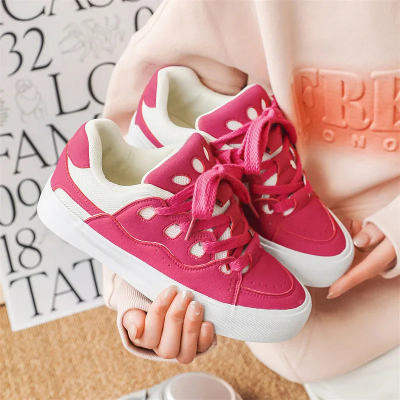 VougeVamp Women's Chunky Platform Sneakers – Trendy Pink Skateboard & Sports Shoes - VougeVampUK