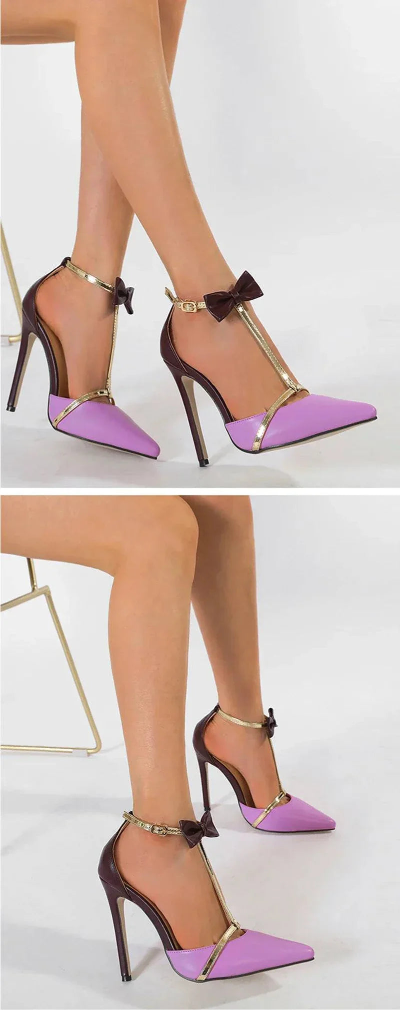 VougeVamp Bowknot Ankle Strap Pumps - Pointed Toe 11.5CM High Heel Party Shoes for Women