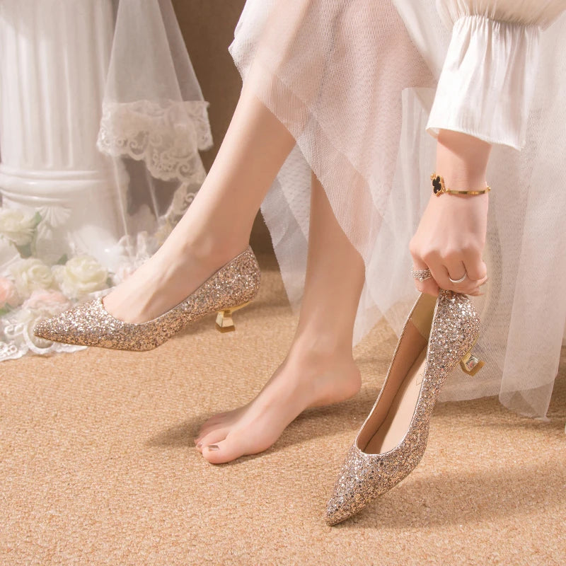 Crystal Gold Wedding High Heels for Women – Elegant Bridal Bridesmaid Shoes - VougeVampUK
