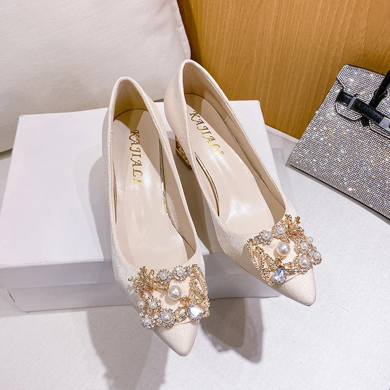 Women's High Heels Pointed Toe with Shaped Heel and Square Buckle, 5cm-7cm Wedding and Banquet Shoes