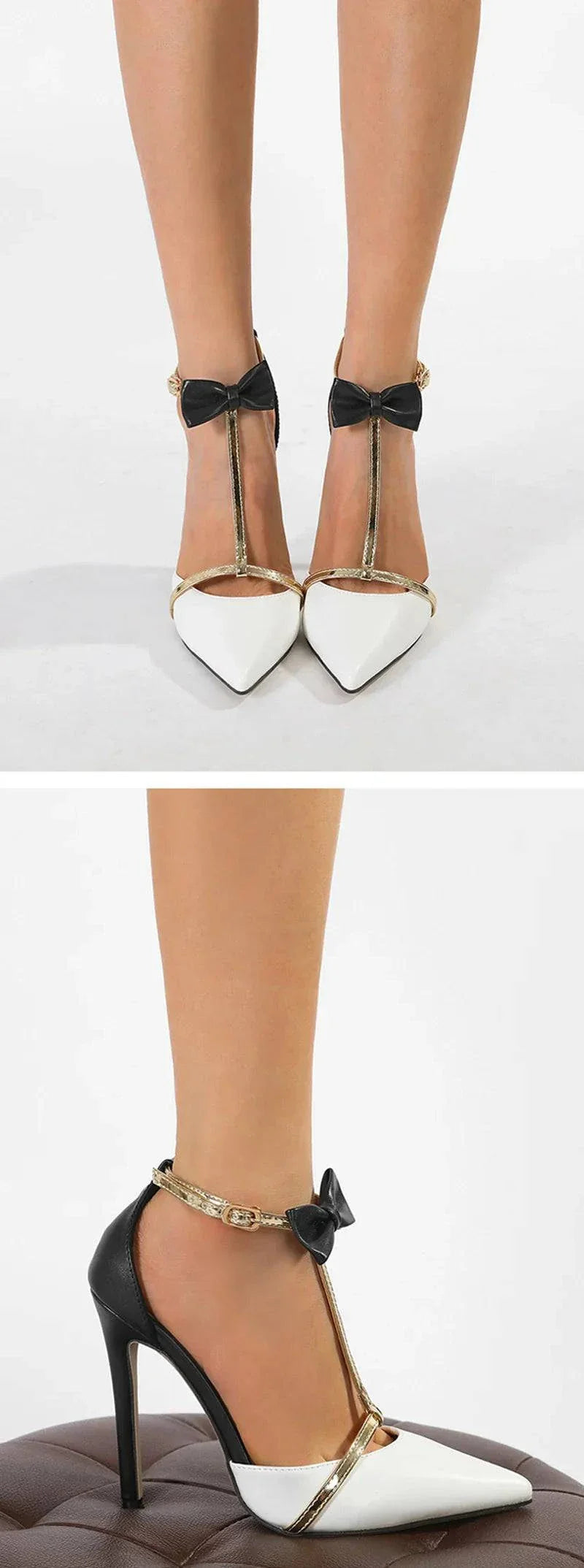 VougeVamp Bowknot Ankle Strap Pumps - Pointed Toe 11.5CM High Heel Party Shoes for Women