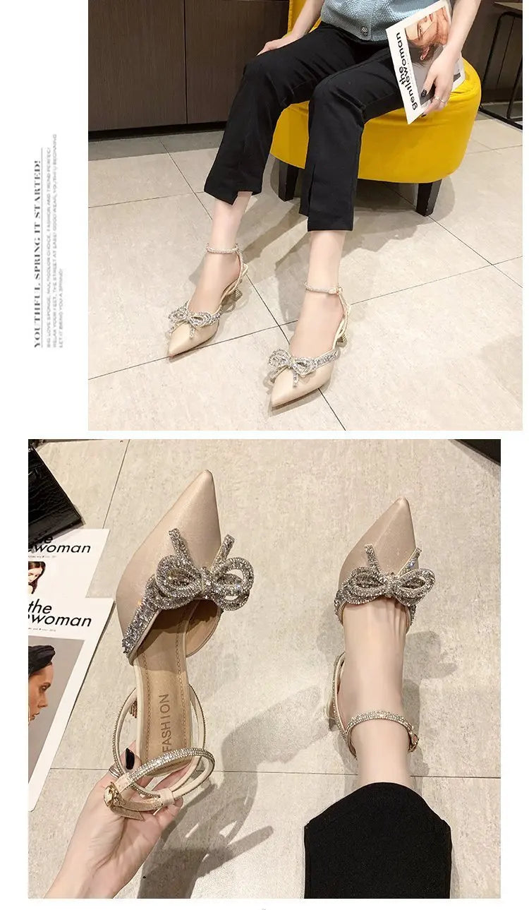 VougeVamp Women's Crystal Bow High Heels – Elegant Fairy-Inspired Sandals for Weddings & Special Occasions