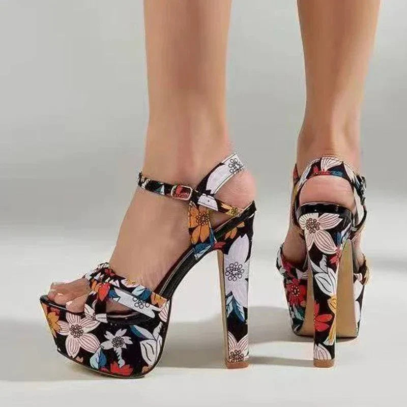 VougeVamp Mixed Colors Floral Platform Sandals - Open Toe 14CM High Heel Party Shoes for Women