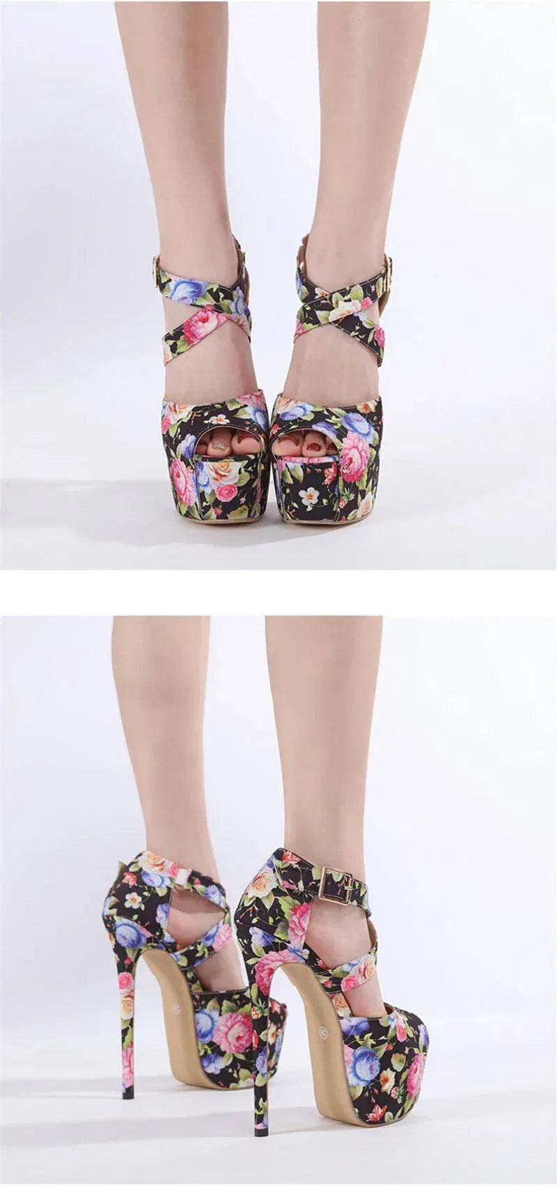 VougeVamp Floral Cloth Platform Pumps - Peep Toe 16CM High Heel Party Shoes for Women