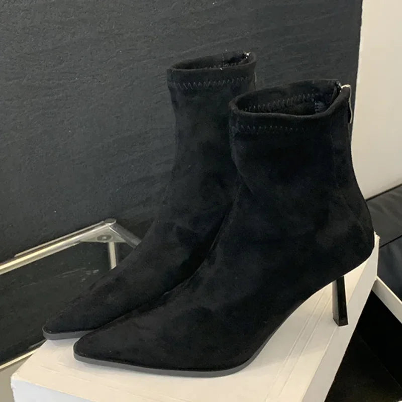 Handmade Leopard Print Pointed Toe Women’s Ankle Boots with Zipper and Thin High Heels - VougeVampUK