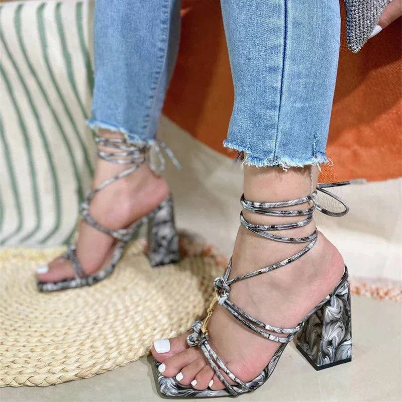 VougeVamp Narrow Band Gladiator Sandals - Open Toe High Heel Party Shoes for Women