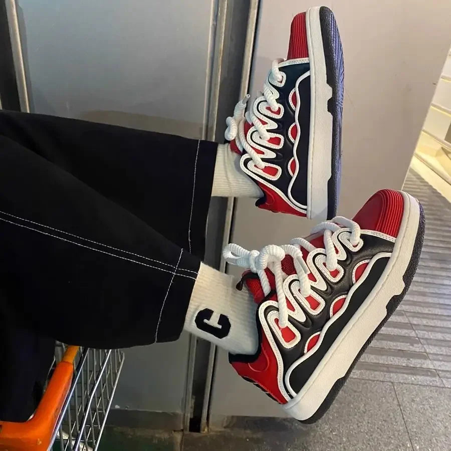 VougeVamp Chunky Retro Sneakers – Plus Size 41 42 Women's Casual Fashion Shoes with Thick Sole - VougeVampUK