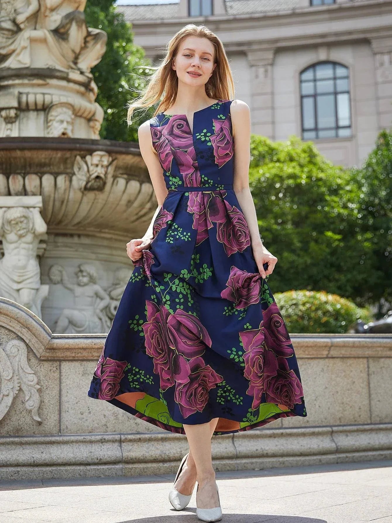 VougeVamp Elegant Women Long Maxi Jacquard Dress - Sleeveless Boho Floral Vintage Party Gown - VougeVampUK