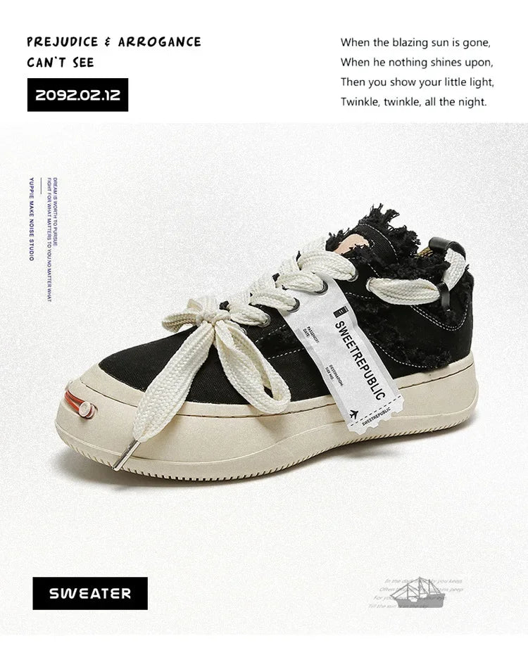 VougeVamp Unisex Summer Canvas Sneakers – Thick Bottom Trendy Street Board Shoes for Casual Wear - VougeVampUK