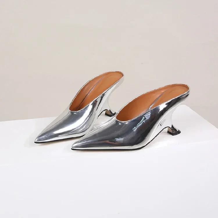Handmade Pointed Toe Women’s Slippers with Designer Shallow Wedges and High Heels - Elegant Banquet Mule Shoes