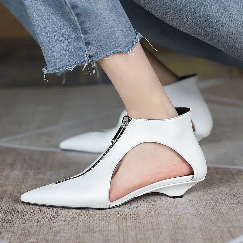 VougeVamp Trendy Leather High Heel Boots – Stylish Zipper Ankle Boots for Spring & Summer Fashion - VougeVampUK