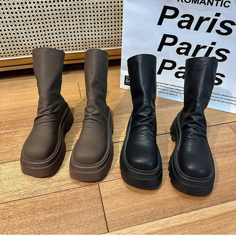 VougeVamp Platform Heel Ankle Booties – Retro Style Short Boots with Back Zipper - VougeVampUK