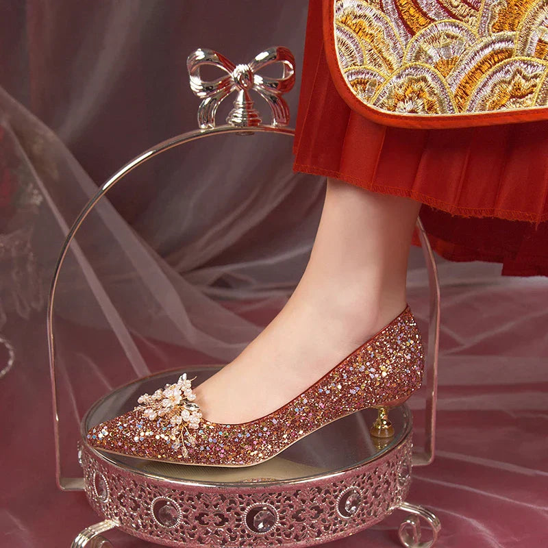 VougeVamp Pearl Flower Bridal Pumps – Elegant Bling High Heels for Weddings & Parties