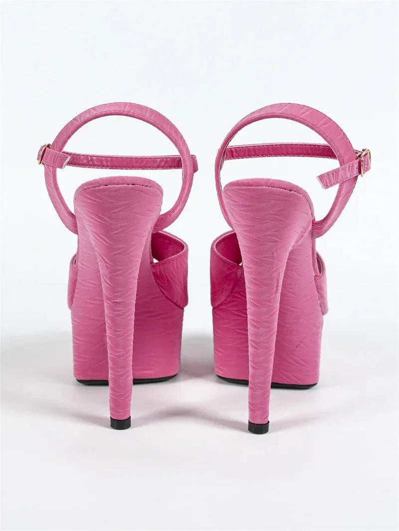 VougeVamp Green Platform High Heel Sandals - Peep Toe Buckle Strap Party Shoes for Women