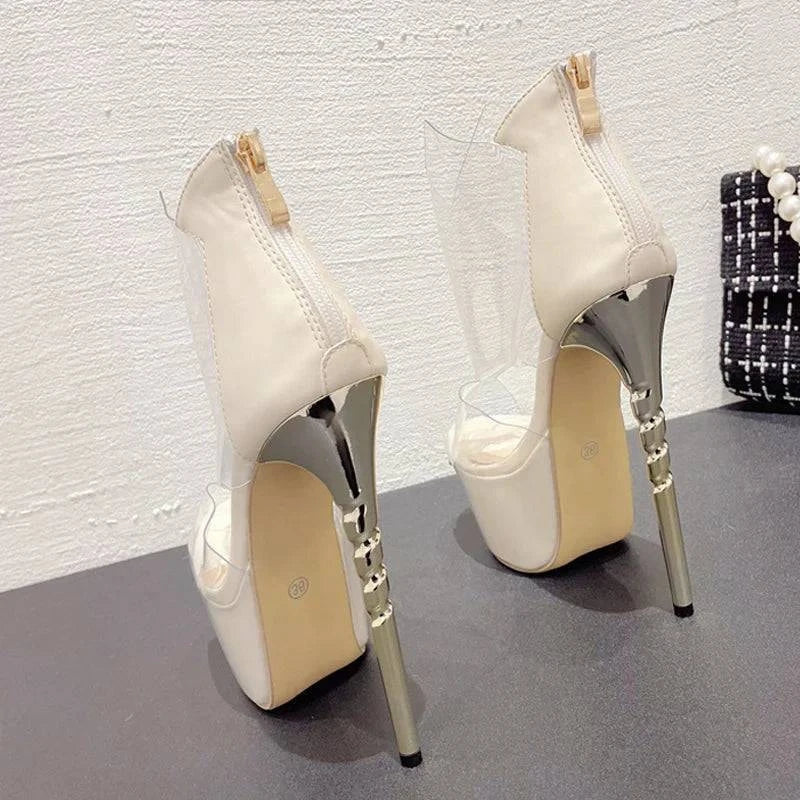 VougeVamp Transparent PVC Platform Pumps - Peep Toe High Heel Party Shoes for Women