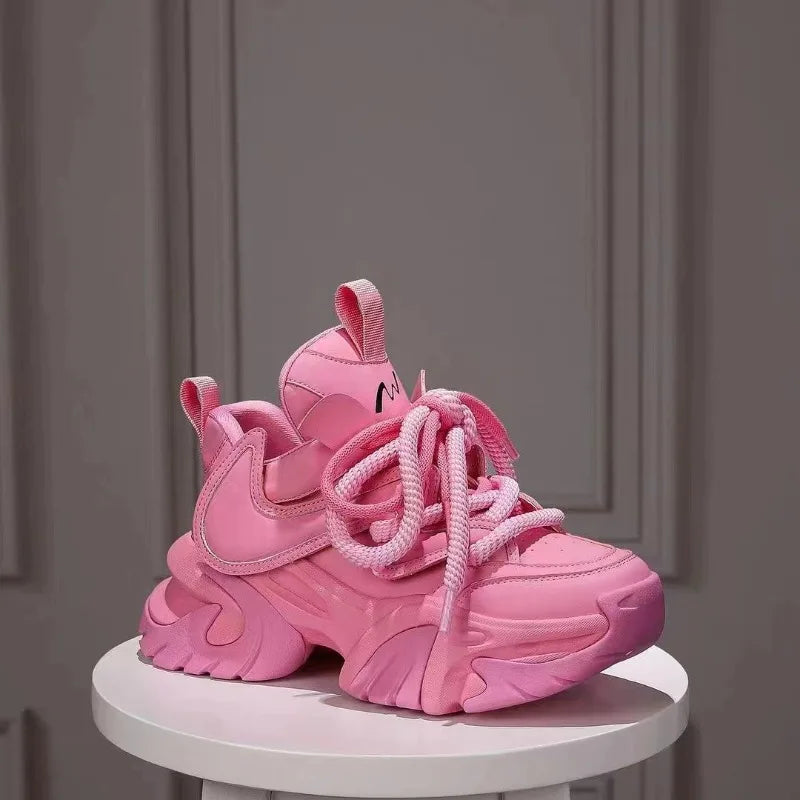 VougeVamp Women's Thick-Soled Sneakers – Height Increasing Breathable Lace-Up Sports Shoes - VougeVampUK