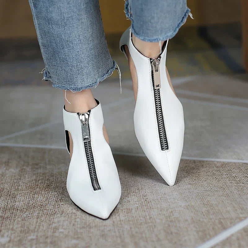 VougeVamp Trendy Leather High Heel Boots – Stylish Zipper Ankle Boots for Spring & Summer Fashion - VougeVampUK