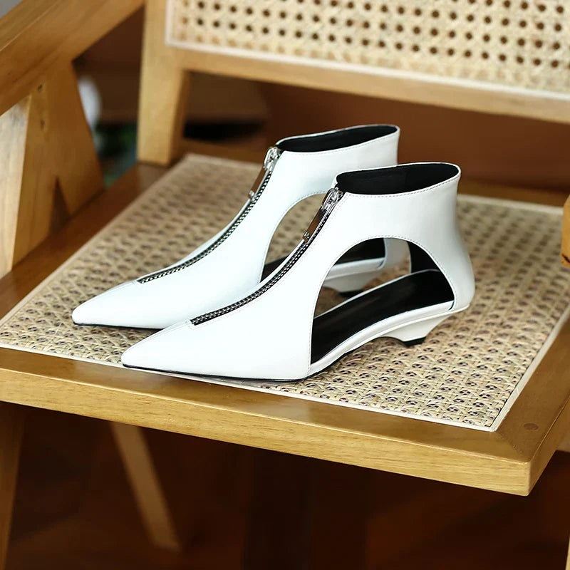 VougeVamp Trendy Leather High Heel Boots – Stylish Zipper Ankle Boots for Spring & Summer Fashion - VougeVampUK