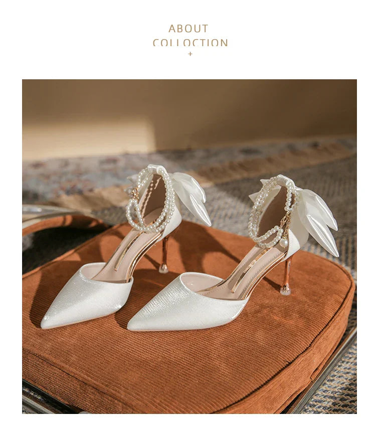 VougeVamp Pearl Butterfly High Heels – Elegant Pointed Toe Hollow Sandals for Weddings & Special Occasions