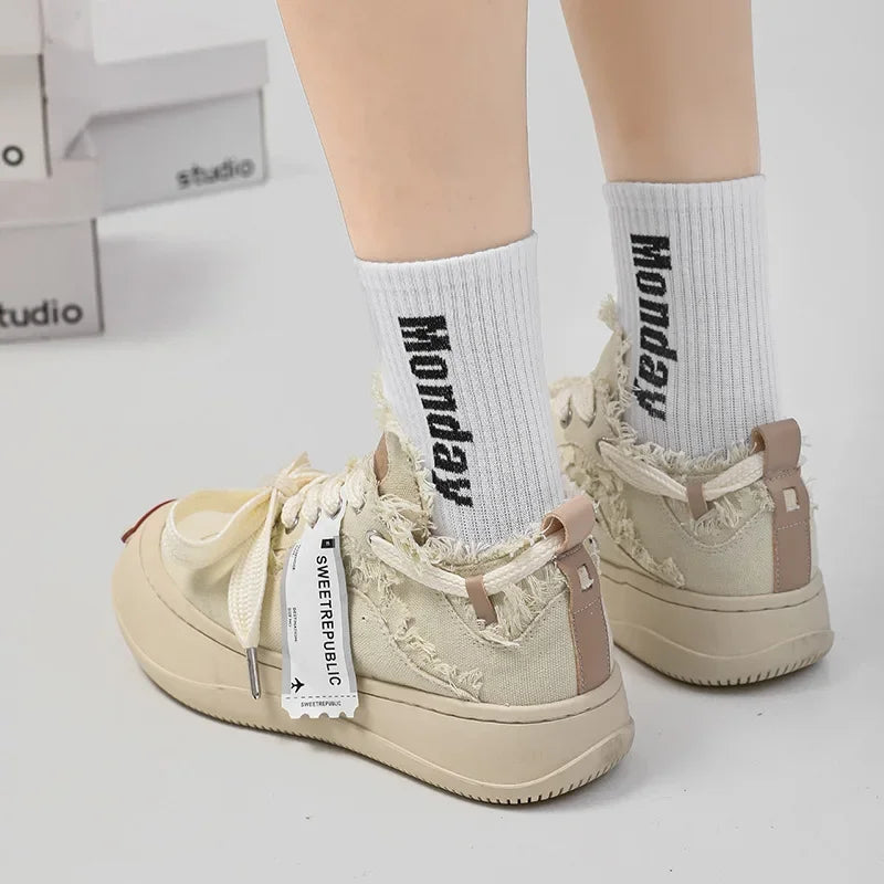 VougeVamp Unisex Summer Canvas Sneakers – Thick Bottom Trendy Street Board Shoes for Casual Wear - VougeVampUK