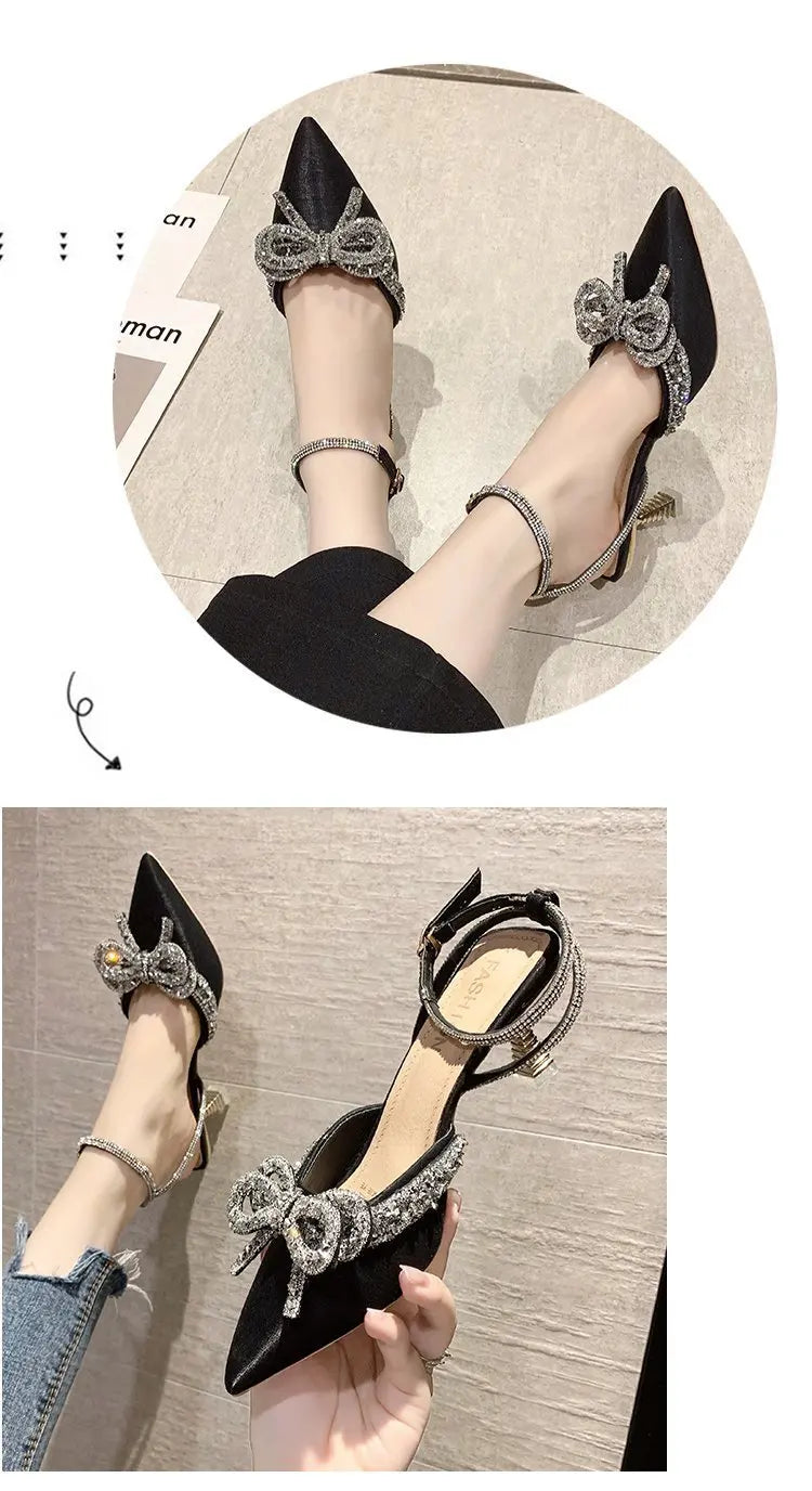 VougeVamp Women's Crystal Bow High Heels – Elegant Fairy-Inspired Sandals for Weddings & Special Occasions