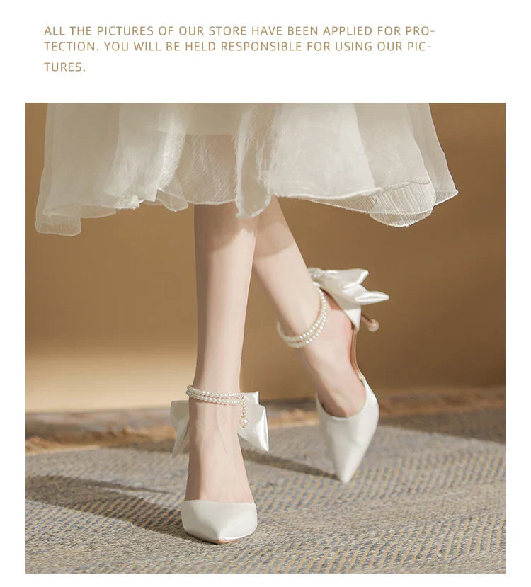 VougeVamp Pearl Butterfly High Heels – Elegant Pointed Toe Hollow Sandals for Weddings & Special Occasions