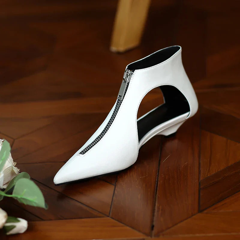 VougeVamp Trendy Leather High Heel Boots – Stylish Zipper Ankle Boots for Spring & Summer Fashion - VougeVampUK