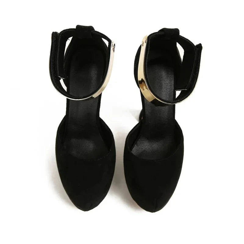 VougeVamp Women’s Metal Ankle Strap Platform Pumps – Sexy 13CM Strange High Heels for Parties and Proms