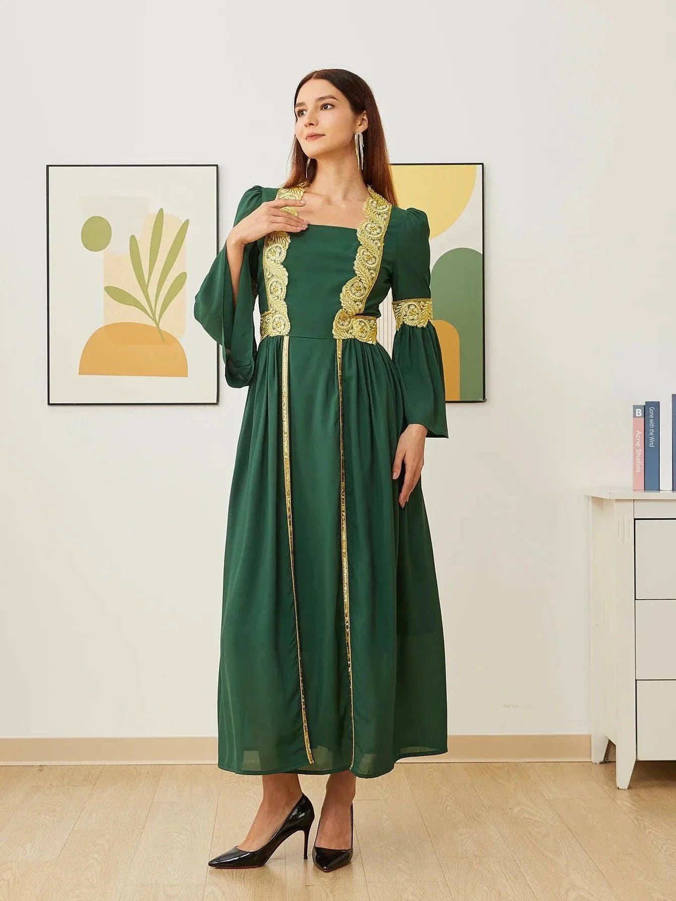 VougeVamp Dubai Arab Islam Abaya - Elegant Women’s Muslim Chiffon Dress with Embroidery - VougeVampUK