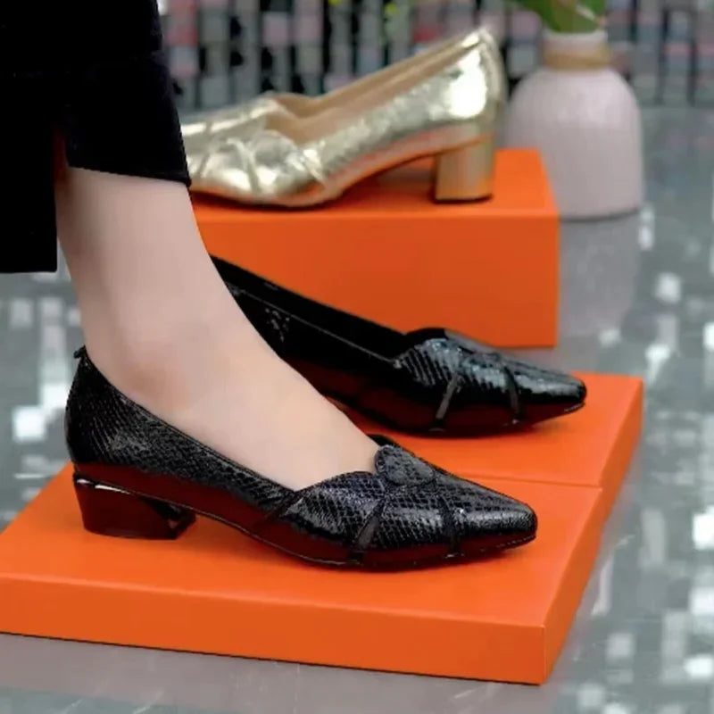 VougeVamp Women's Elegant Gold Heel Pumps – Pointed Toe Leather Bridal & Wedding Sandals