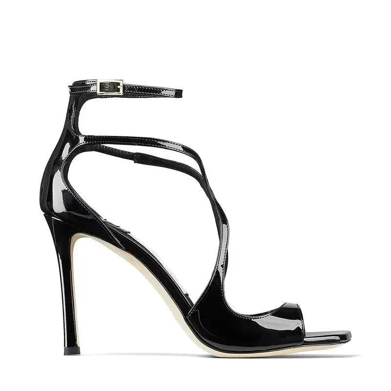 VougeVamp Pink Ankle Cover Strap Gladiator Sandals - Square Open Toe 7CM High Heel Wedding Shoes for Women