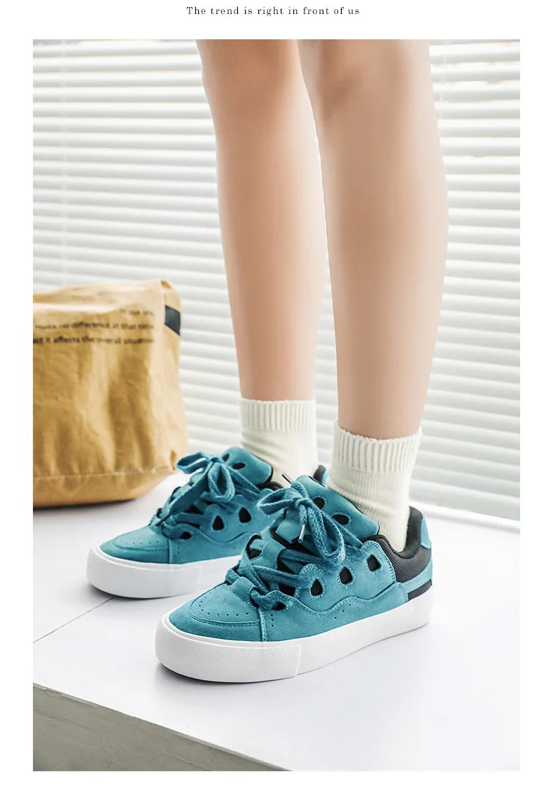 VougeVamp Women's Chunky Platform Sneakers – Trendy Pink Skateboard & Sports Shoes - VougeVampUK