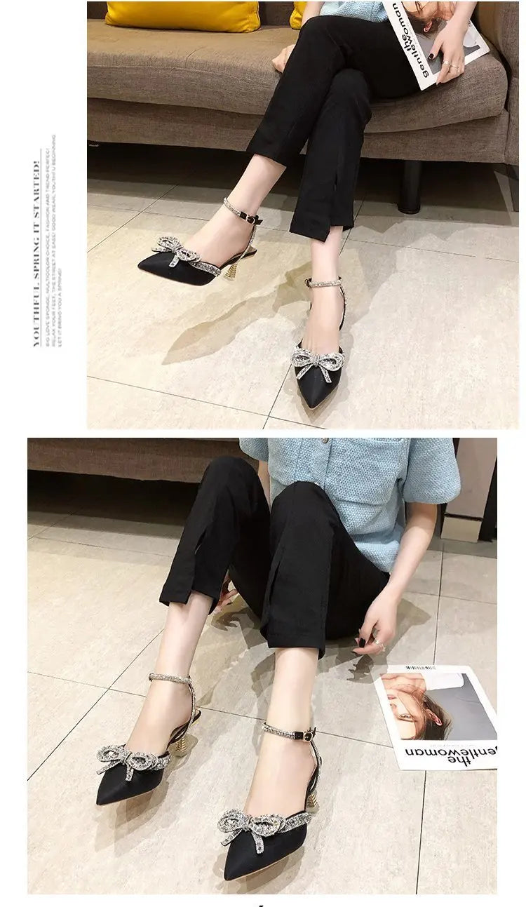 VougeVamp Women's Crystal Bow High Heels – Elegant Fairy-Inspired Sandals for Weddings & Special Occasions