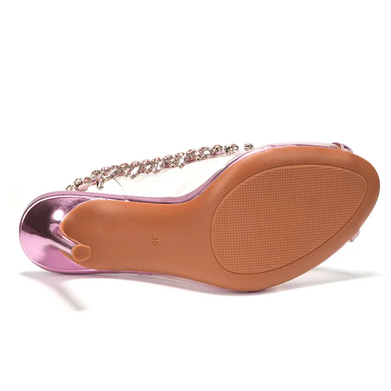 VougeVamp Luxury Crystal Tassel Slingback Pumps – Transparent PVC Peep-Toe High Heels for Weddings & Parties - VougeVampUK