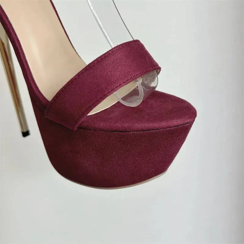 VougeVamp Metal Ankle Zip Platform Sandals - 16CM High Heel Party Shoes for Women