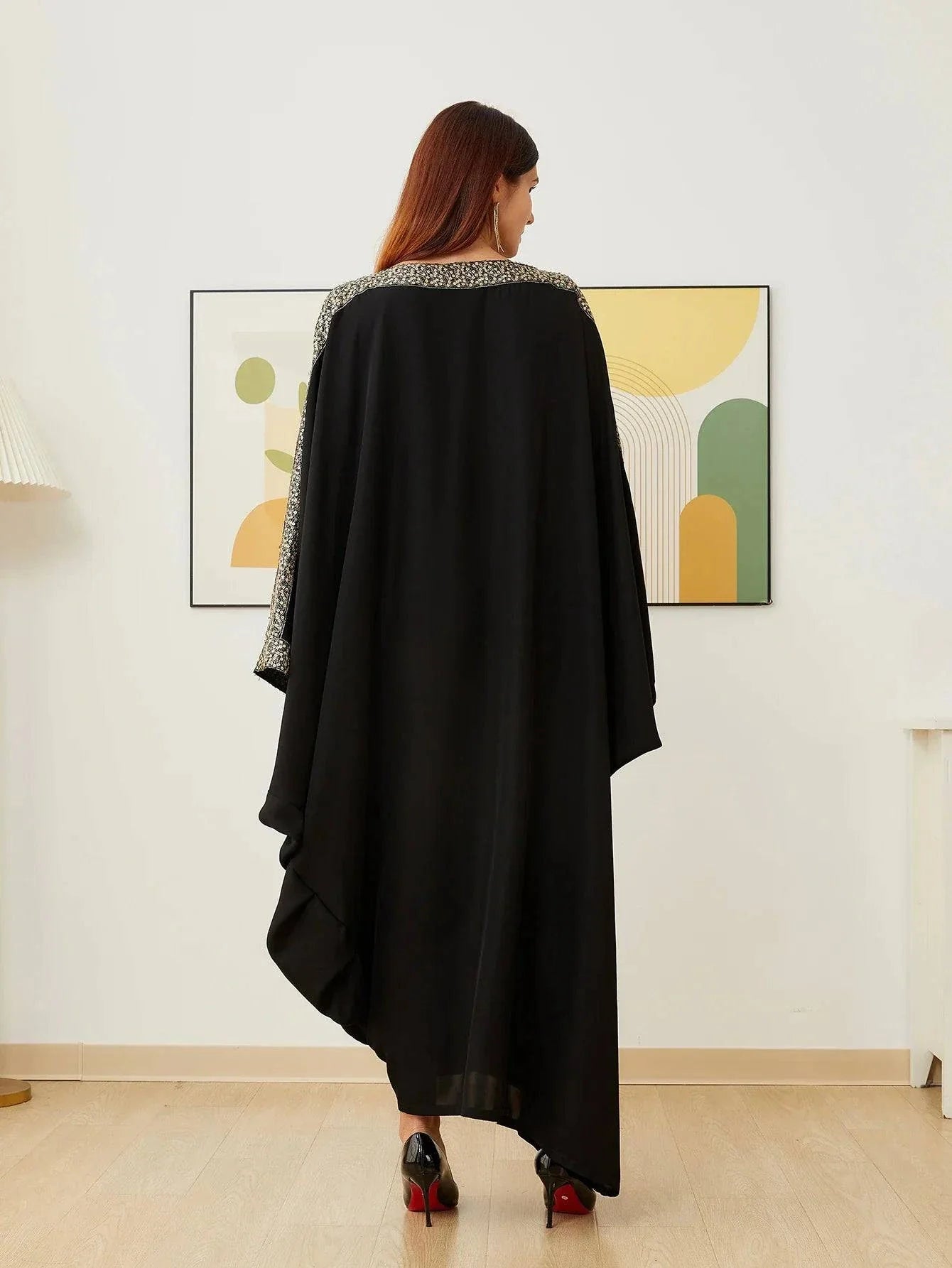 VougeVamp Ultra Black Nida Abaya Muslim Party Dress - Women’s Long Loose Kaftan Dubai Islamic Robe - VougeVampUK