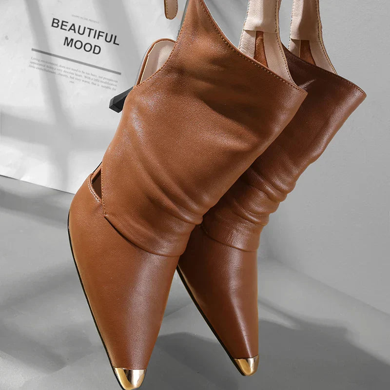 VougeVamp Pointed Toe Slingback Ankle Boots – Chic Strappy High Heel Boots for Elegant & Breathable Style - VougeVampUK