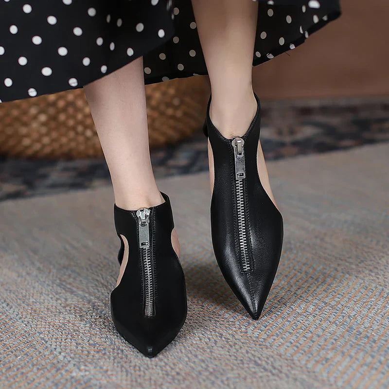 VougeVamp Trendy Leather High Heel Boots – Stylish Zipper Ankle Boots for Spring & Summer Fashion - VougeVampUK