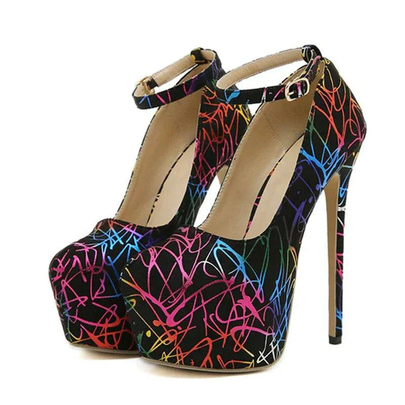 VougeVamp Mixed Colors Platform Pumps - Round Toe 16CM High Heel Party Shoes for Women