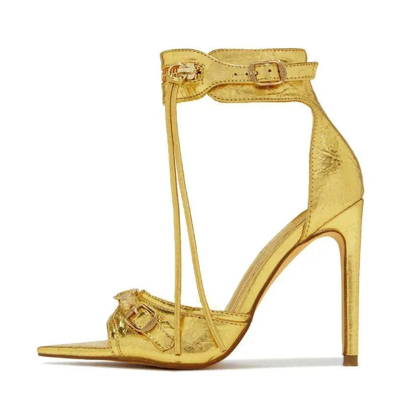 VougeVamp Zip Tassel Metal Rivet Sandals - Pointed Open Toe High Heel Party Shoes for Women