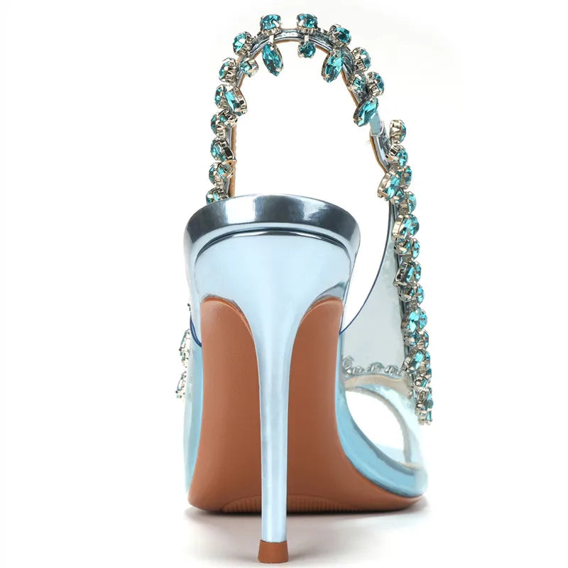 VougeVamp Luxury Crystal Tassel Slingback Pumps – Transparent PVC Peep-Toe High Heels for Weddings & Parties - VougeVampUK