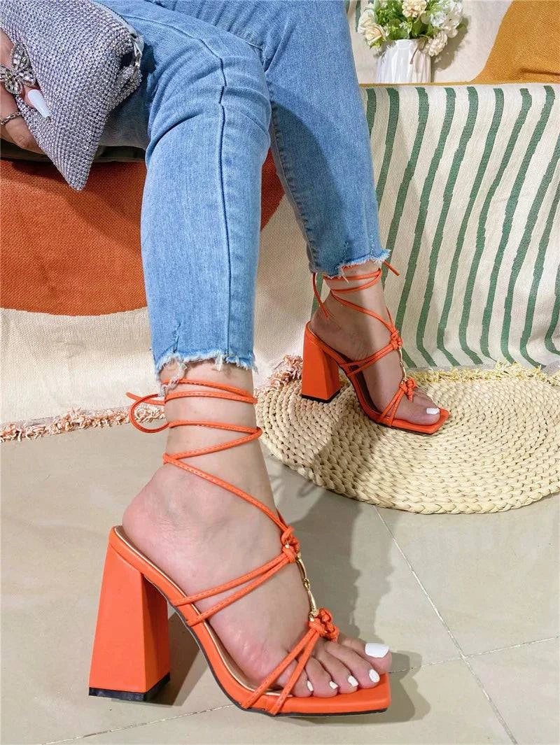 VougeVamp Narrow Band Gladiator Sandals - Open Toe High Heel Party Shoes for Women