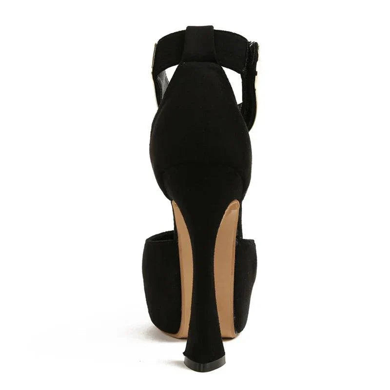 VougeVamp Women’s Metal Ankle Strap Platform Pumps – Sexy 13CM Strange High Heels for Parties and Proms