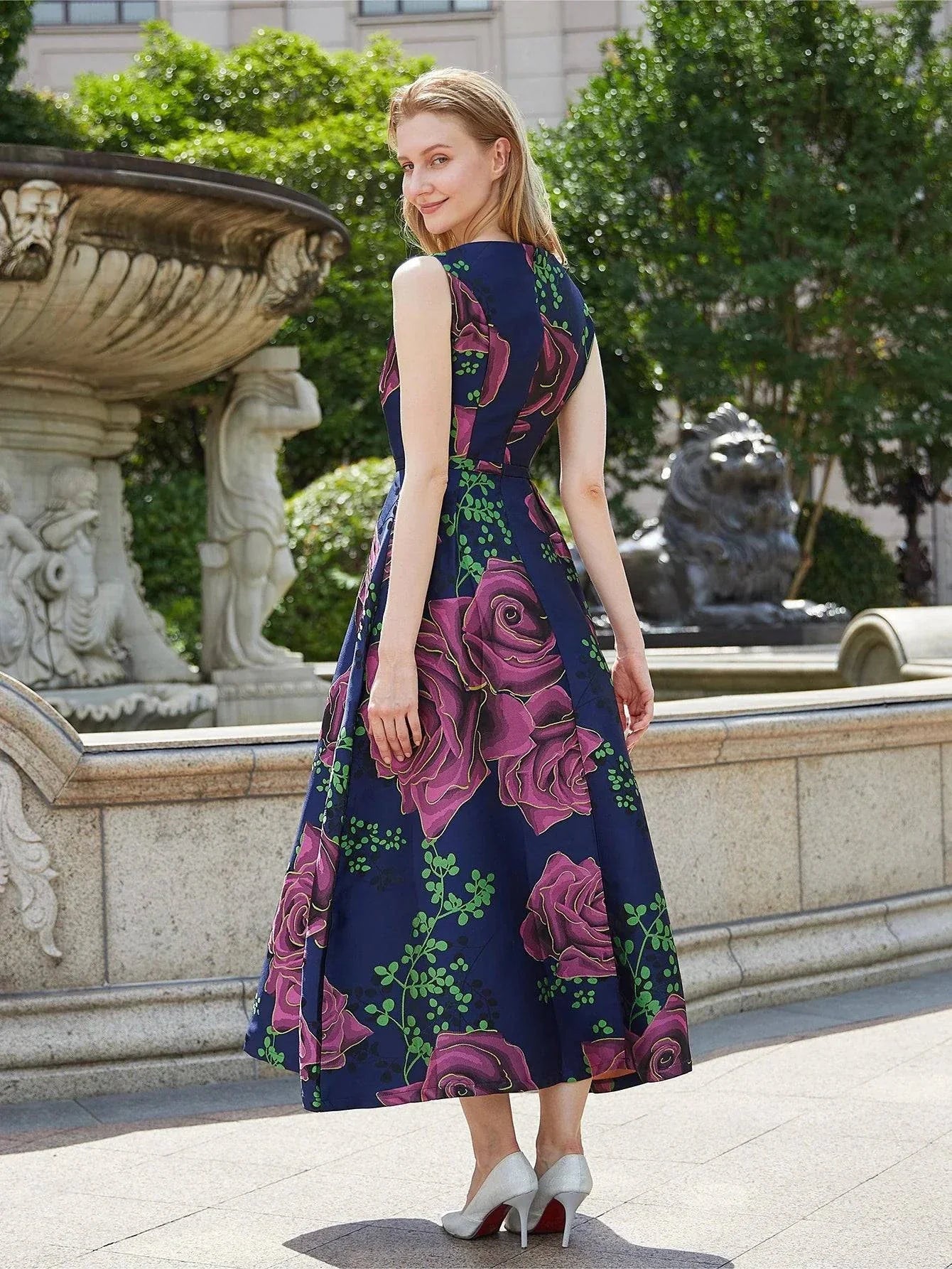 VougeVamp Elegant Women Long Maxi Jacquard Dress - Sleeveless Boho Floral Vintage Party Gown - VougeVampUK