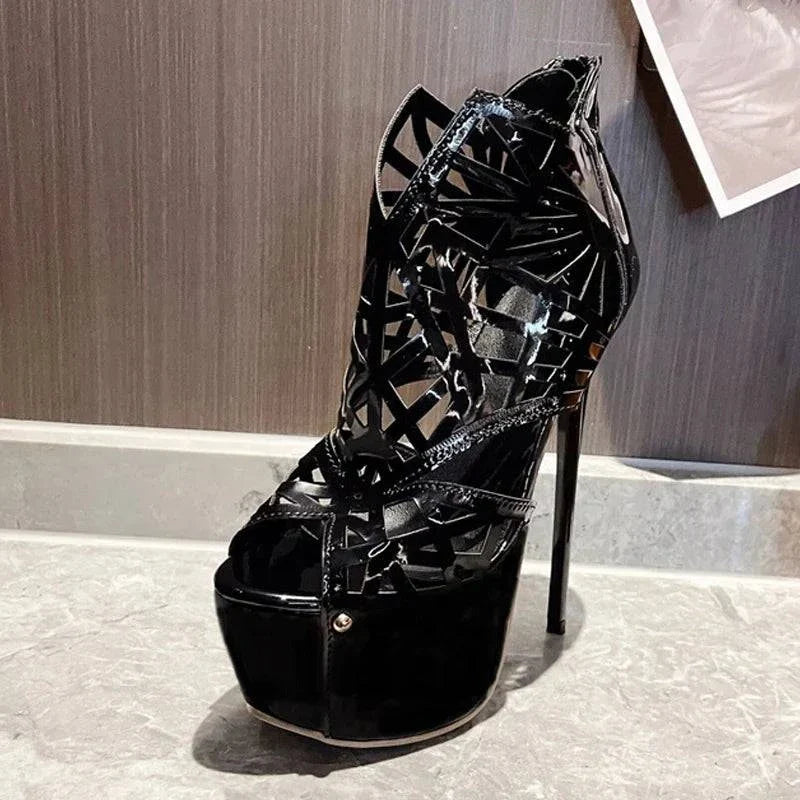 VougeVamp Peep Toe Platform Ankle Boots - High Heel Runway Shoes for Women